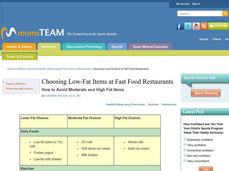 Moms Team: Choosing Low Fat Items at Fast Food Restaurants Graphic Moms Team: Choosing Low Fat Items at Fast Food Restaurants Graphic
