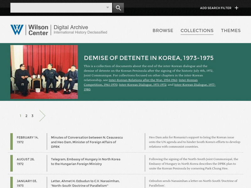 Woodrow Wilson Center: Digital Archive: Demise of Detente in Korea, 1973 1975 Primary Woodrow Wilson Center: Digital Archive: Demise of Detente in Korea, 1973 1975 Primary