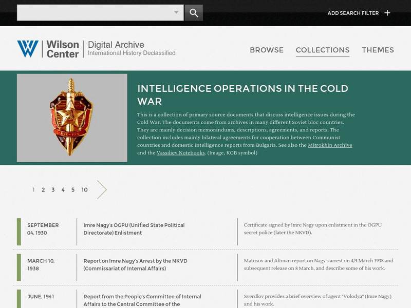 Woodrow Wilson Center: Digital Archive: Intelligence Operations in the Cold War Primary Woodrow Wilson Center: Digital Archive: Intelligence Operations in the Cold War Primary