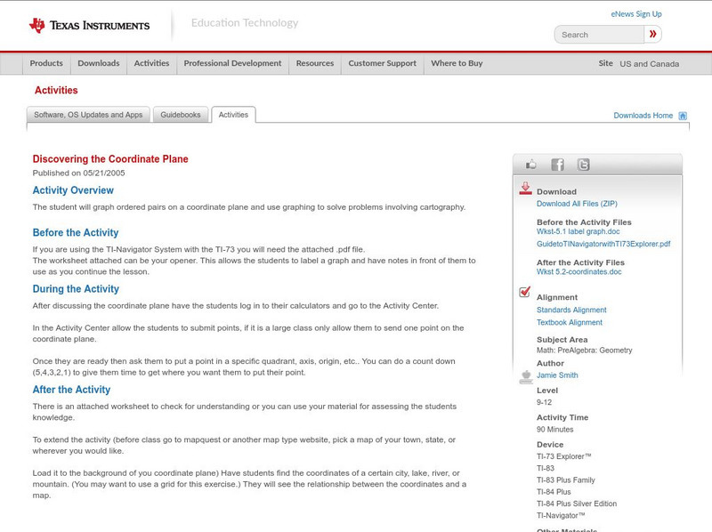 Texas Instruments: Discovering the Coordinate Plane Activity Texas Instruments: Discovering the Coordinate Plane Activity