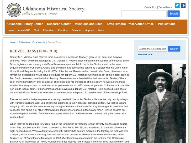 Oklahoma State University: Encyclopedia: Bass Reeves Handout Oklahoma State University: Encyclopedia: Bass Reeves Handout