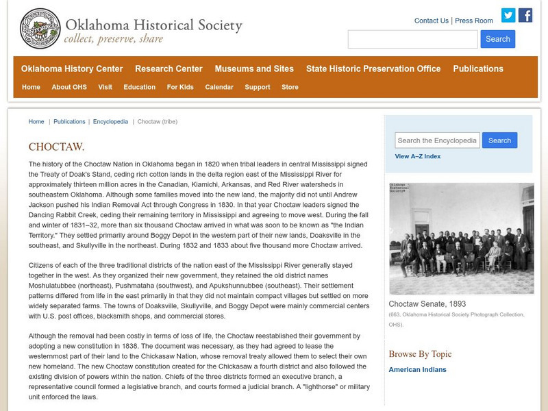 Oklahoma Historical Society: Choctaw Handout Oklahoma Historical Society: Choctaw Handout