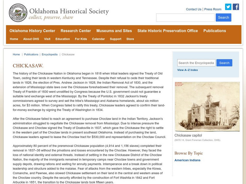 Oklahoma Historical Society: Chickasaw Article