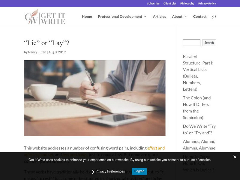 Get It Write: Lie and Lay Unit Plan