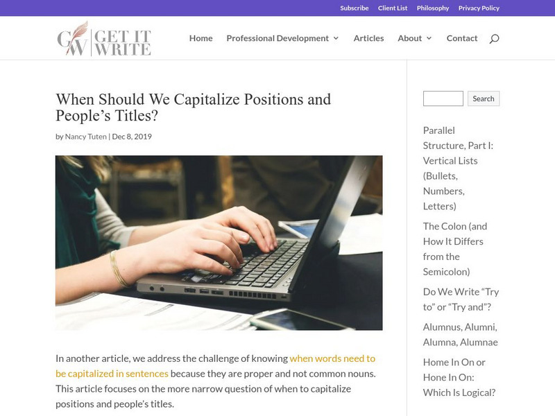 Get It Write: Titles of Persons Unit Plan