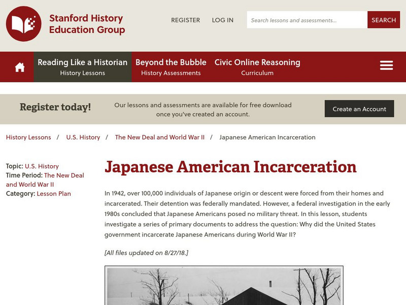 Sheg: Document Based History: Reading Like a Historian: Japanese Internment Lesson Plan Sheg: Document Based History: Reading Like a Historian: Japanese Internment Lesson Plan