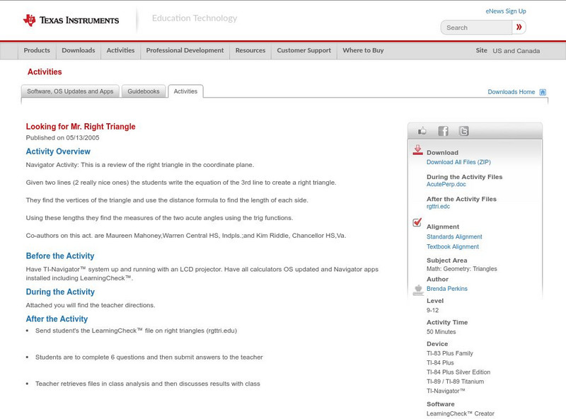Texas Instruments: Looking for Mr. Right Triangle Activity Texas Instruments: Looking for Mr. Right Triangle Activity