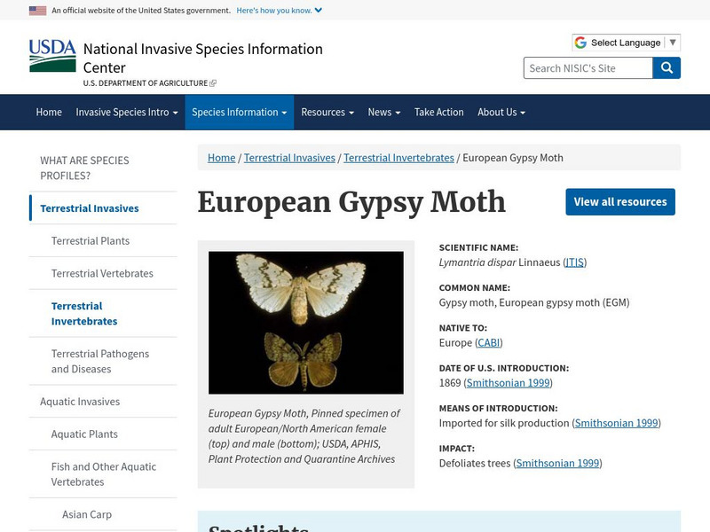 Invasive Species: Gypsy Moth Article Invasive Species: Gypsy Moth Article