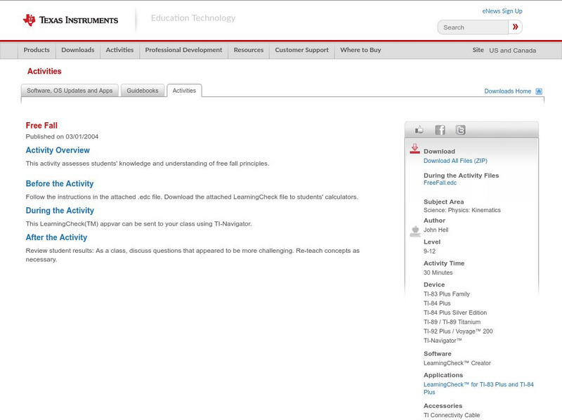 Texas Instruments: Free Fall Activity Texas Instruments: Free Fall Activity