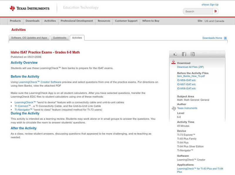 Texas Instruments: Idaho Isat Practice Exams Grades 6 8 Math Activity Texas Instruments: Idaho Isat Practice Exams Grades 6 8 Math Activity