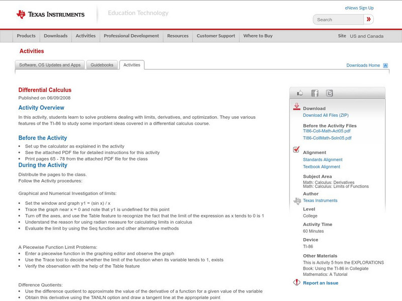 Texas Instruments: Differential Calculus Activity Texas Instruments: Differential Calculus Activity