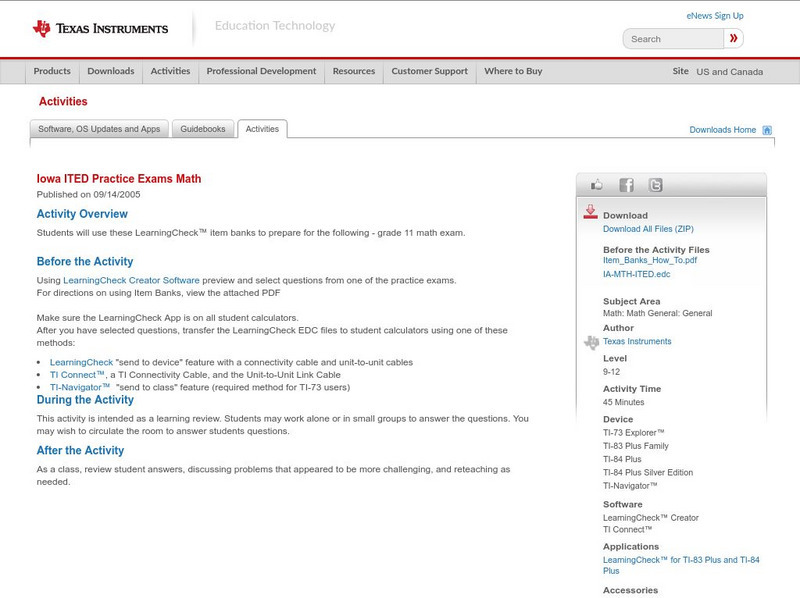 Texas Instruments: Iowa Ited Practice Exams Math Activity