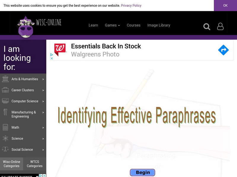 Wisc Online: Identifying Acceptable Paraphrases Unit Plan Wisc Online: Identifying Acceptable Paraphrases Unit Plan