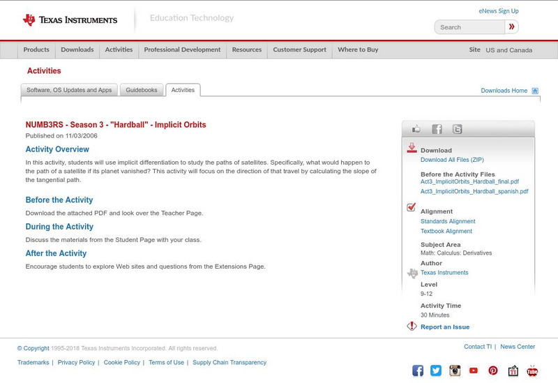 Texas Instruments: Numb3 Rs: Implicit Orbits Activity Texas Instruments: Numb3 Rs: Implicit Orbits Activity