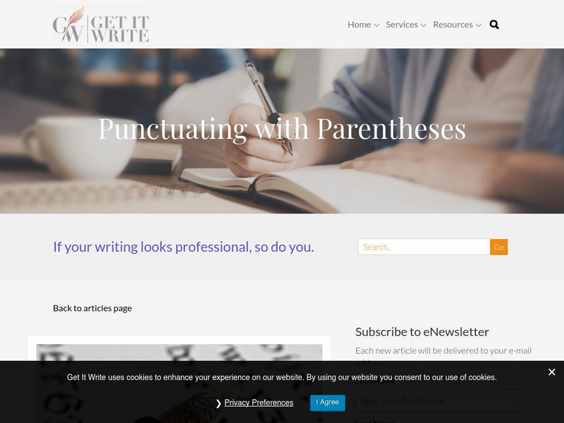 Get It Write: Punctuating With Parentheses Unit Plan