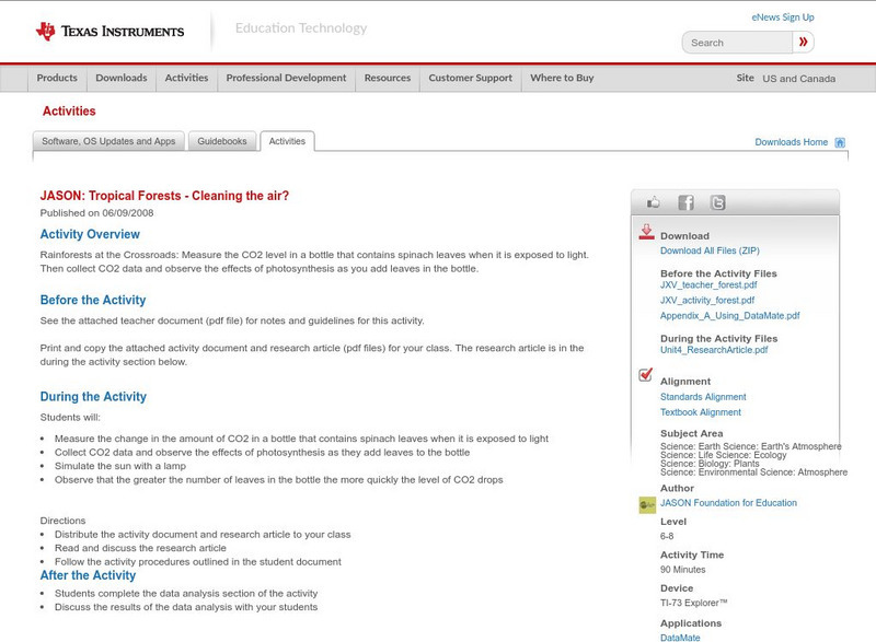 Texas Instruments: Jason: Tropical Forests Cleaning the Air? Activity Texas Instruments: Jason: Tropical Forests Cleaning the Air? Activity