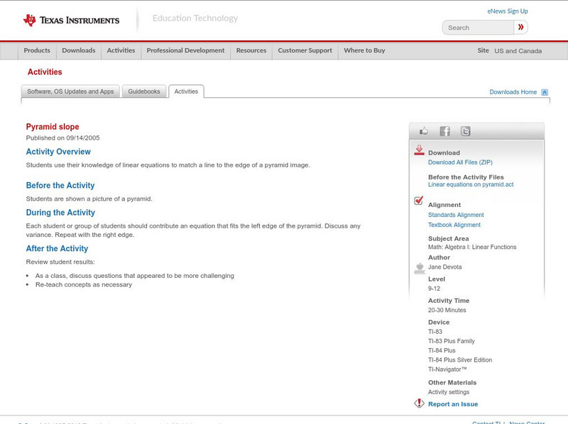 Texas Instruments: Pyramid Slope Activity Texas Instruments: Pyramid Slope Activity