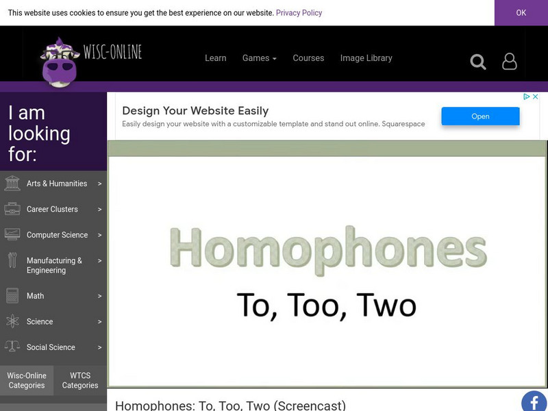 Wisc Online: Homophones: To, Too, Two Instructional Video Wisc Online: Homophones: To, Too, Two Instructional Video
