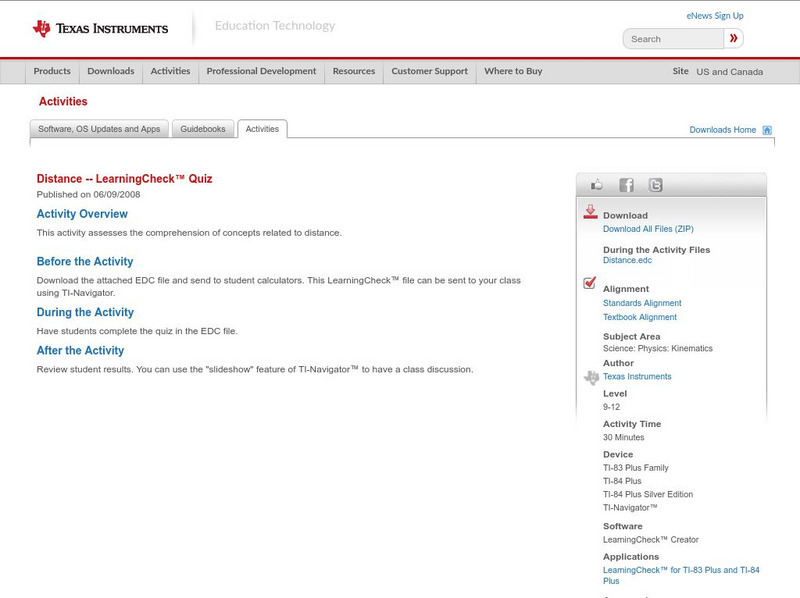 Texas Instruments: Distance Activity Texas Instruments: Distance Activity