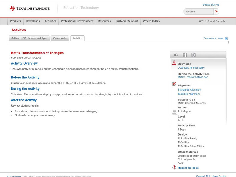 Texas Instruments: Matrix Transformation of Triangles Activity