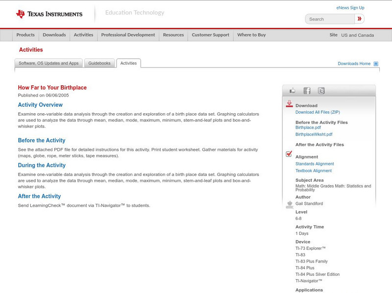 Texas Instruments: How Far to Your Birthplace Activity Texas Instruments: How Far to Your Birthplace Activity