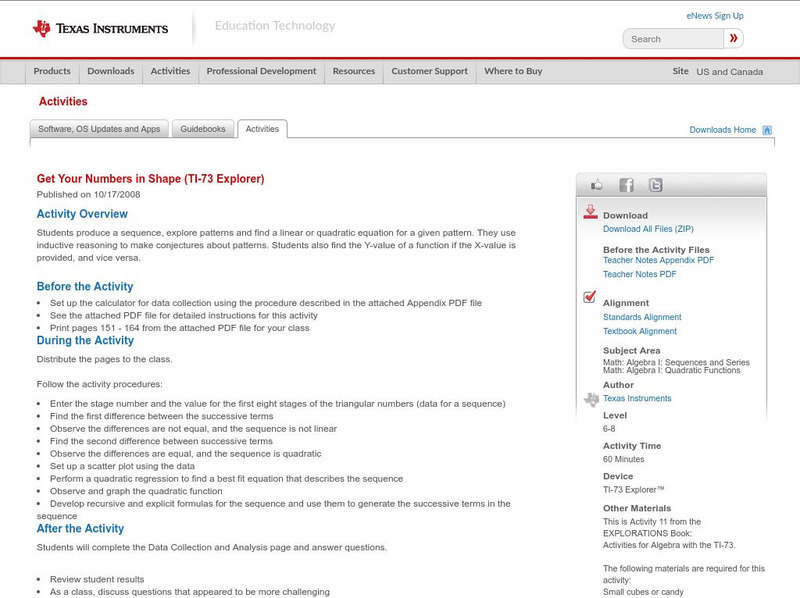 Texas Instruments: Get Your Numbers in Shape Activity Texas Instruments: Get Your Numbers in Shape Activity