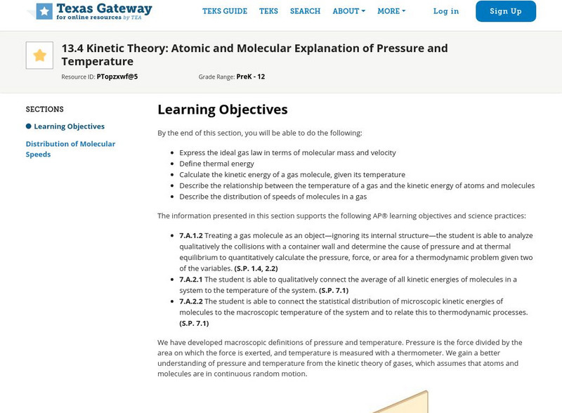 Texas Gateway: Atomic and Molecular Explanation of Pressure and Temperature Website Texas Gateway: Atomic and Molecular Explanation of Pressure and Temperature Website