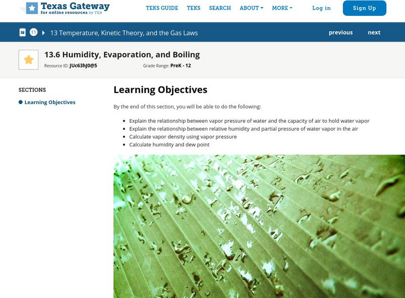 Texas Gateway: Humidity, Evaporation, and Boiling Website