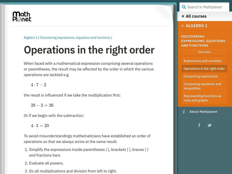 Math Planet: Algebra 1: Operations in the Right Order eBook Math Planet: Algebra 1: Operations in the Right Order eBook