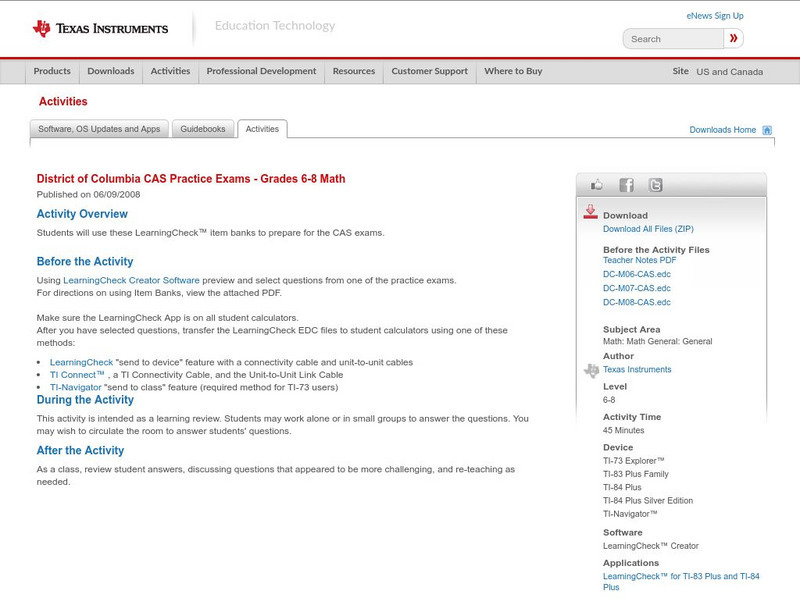 Texas Instruments: District of Columbia Cas Practice Exams Grades 6 8 Math Activity Texas Instruments: District of Columbia Cas Practice Exams Grades 6 8 Math Activity