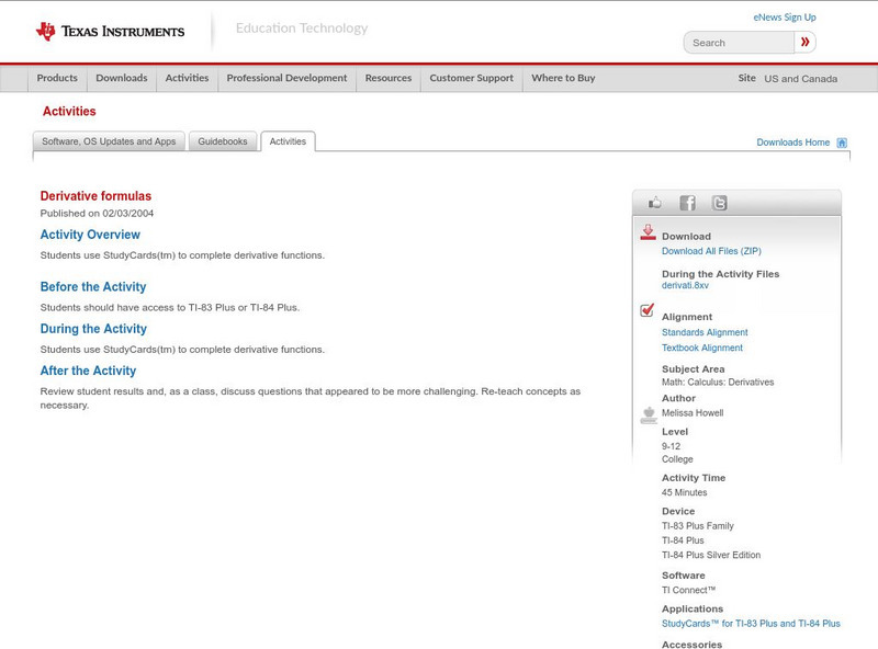 Texas Instruments: Derivative Formulas Activity