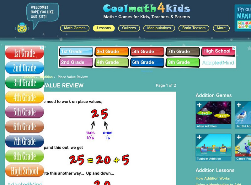 Coolmath: Coolmath4kids: Addition: Place Value Review Handout Coolmath: Coolmath4kids: Addition: Place Value Review Handout