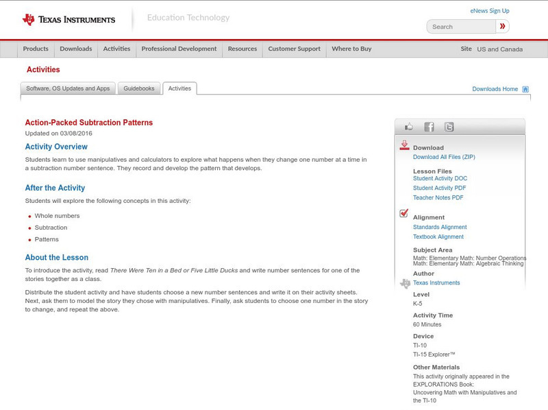 Texas Instruments: Action Packed Subtraction Patterns Lesson Plan