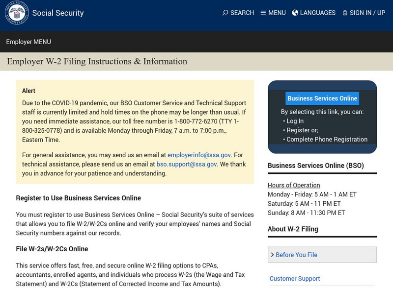 Social Security: Employer W 2 Filing Instructions & Information Handout