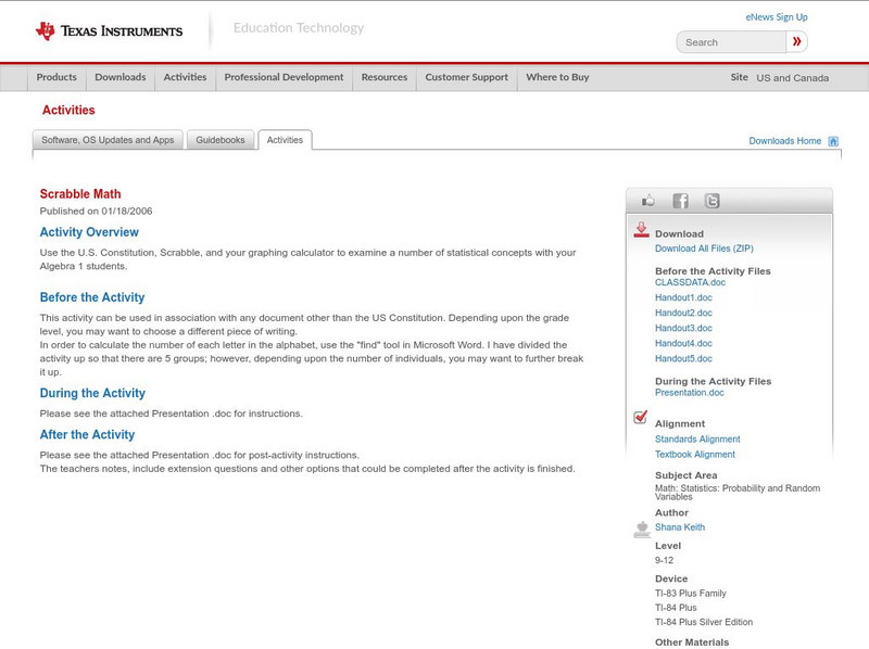 Texas Instruments: Scrabble Math Activity Texas Instruments: Scrabble Math Activity