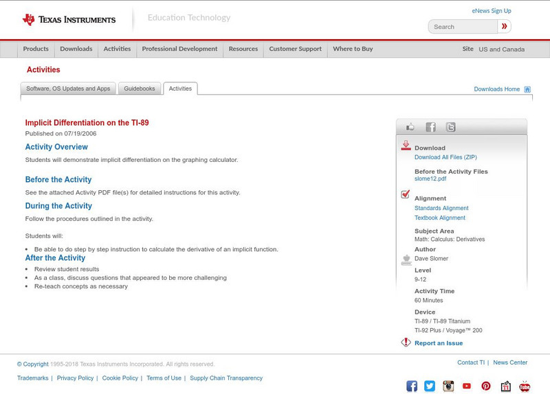 Texas Instruments: Implicit Differentiation on the Ti 89 Activity