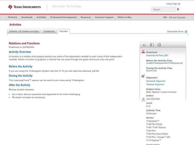 Texas Instruments: Relations and Functions Activity Texas Instruments: Relations and Functions Activity