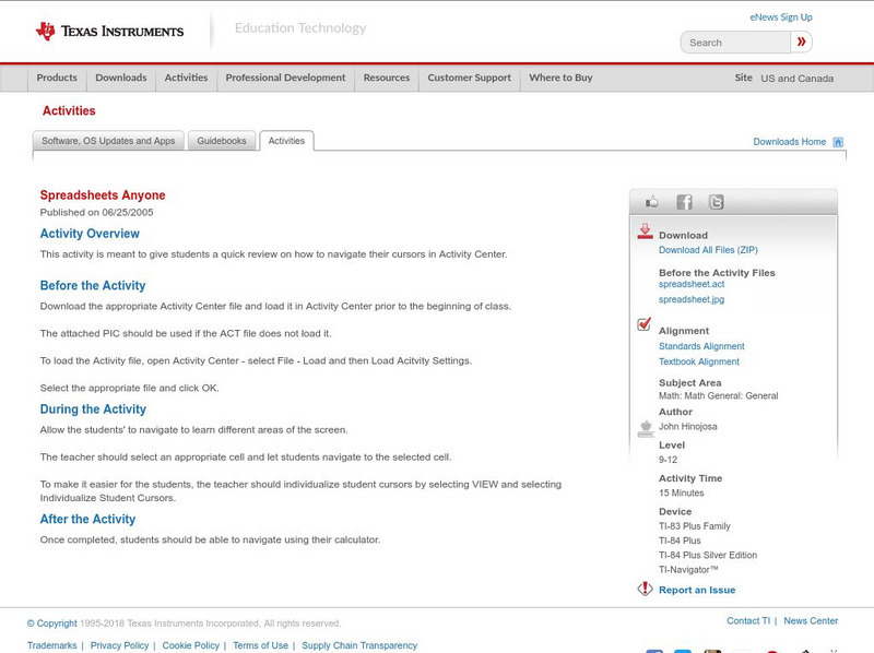 Texas Instruments: Spreadsheets Anyone Activity Texas Instruments: Spreadsheets Anyone Activity