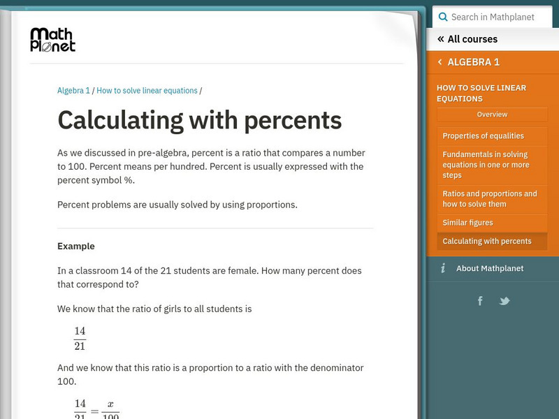 Math Planet: Algebra 1: Calculating With Percents eBook Math Planet: Algebra 1: Calculating With Percents eBook