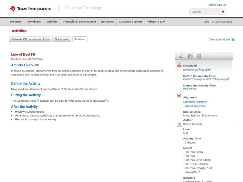 Texas Instruments: Line of Best Fit Activity Texas Instruments: Line of Best Fit Activity