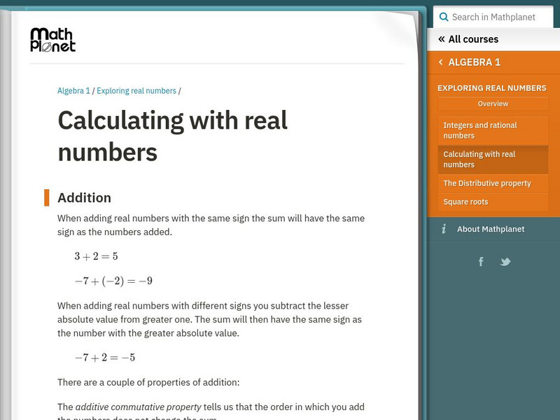 Math Planet: Algebra 1: Calculating With Real Numbers eBook