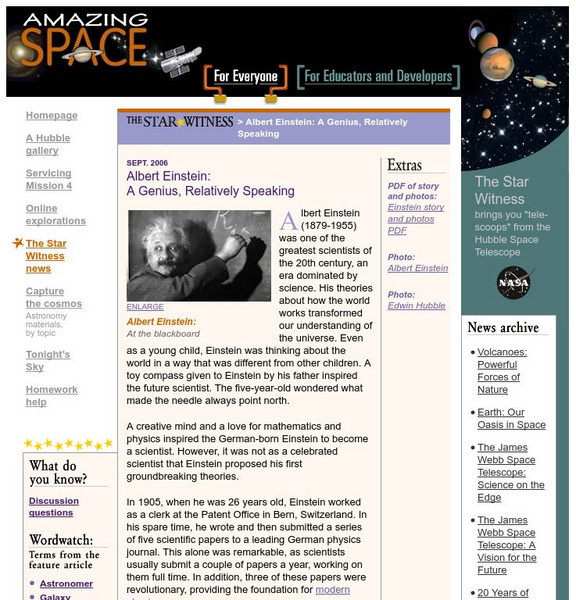 Amazing Space: Albert Einstein: A Genius, Relatively Speaking Handout Amazing Space: Albert Einstein: A Genius, Relatively Speaking Handout