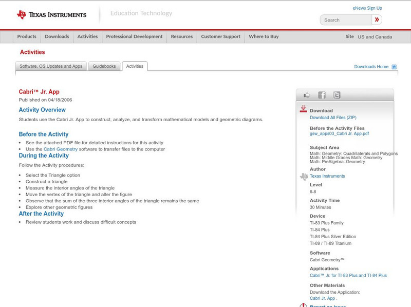 Texas Instruments: Cabri Jr. App Activity Texas Instruments: Cabri Jr. App Activity