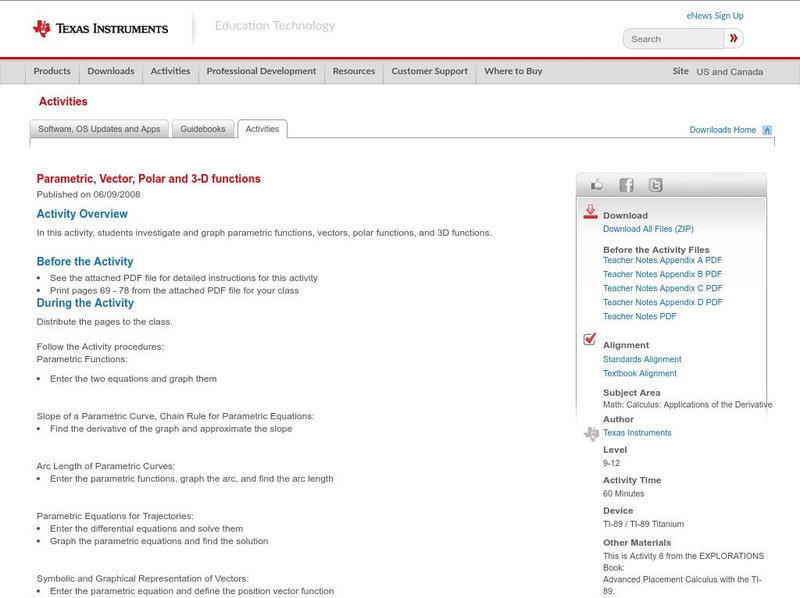 Texas Instruments: Parametric, Vector, Polar and 3 D Functions Activity Texas Instruments: Parametric, Vector, Polar and 3 D Functions Activity
