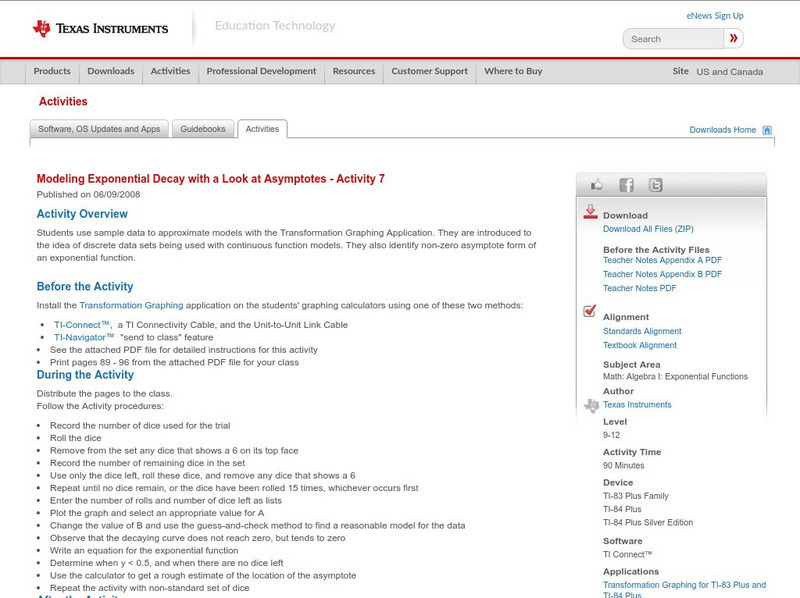 Texas Instruments: Modeling Exponential Decay With a Look at Asymptotes Activity
