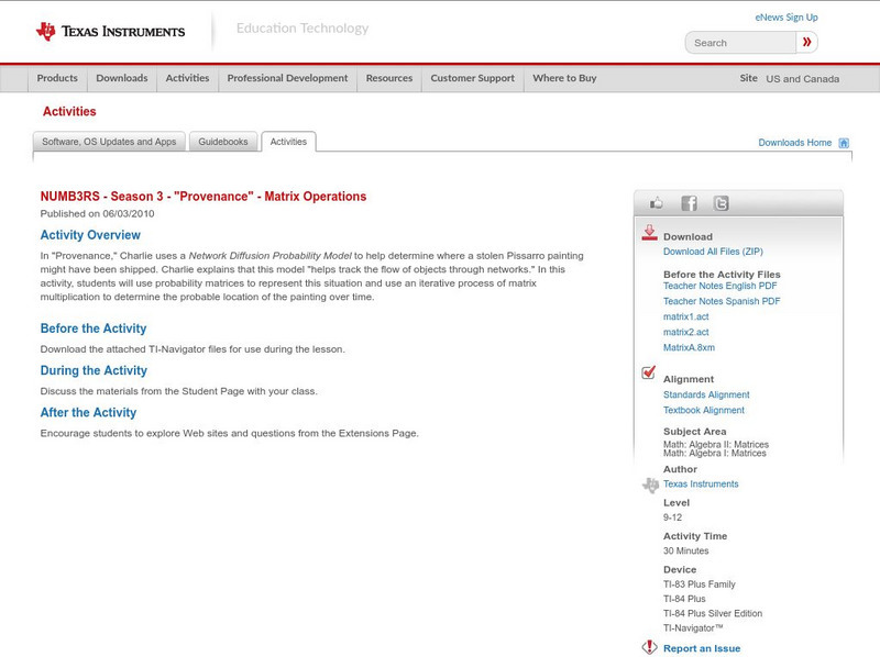 Texas Instruments: Numb3 Rs: Matrix Operations Activity Texas Instruments: Numb3 Rs: Matrix Operations Activity