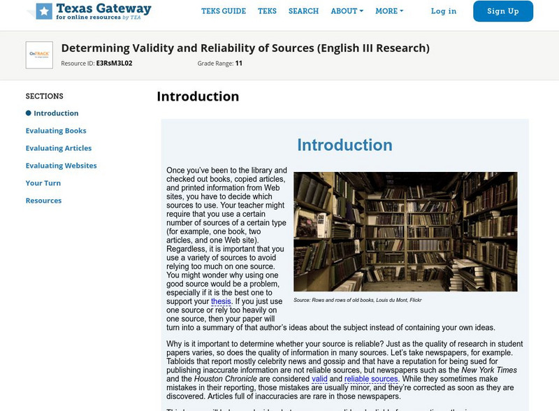Texas Gateway: Determining Validity and Reliability of Sources Unit Plan