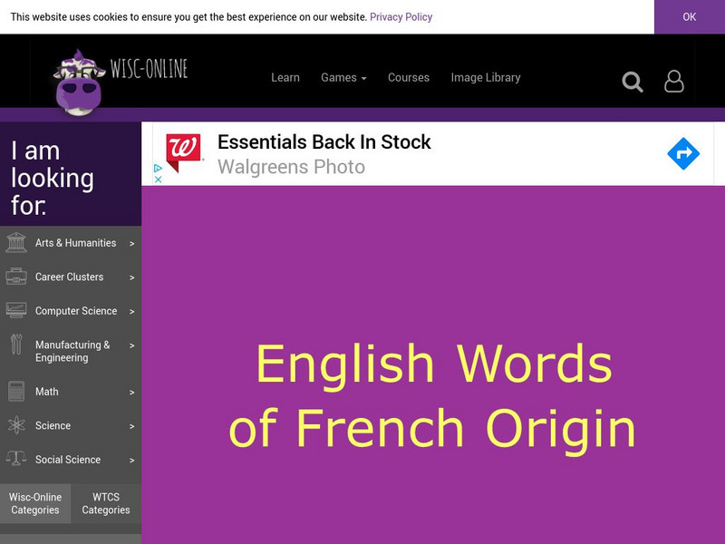 Wisc Online: English Words of French Origin Unit Plan