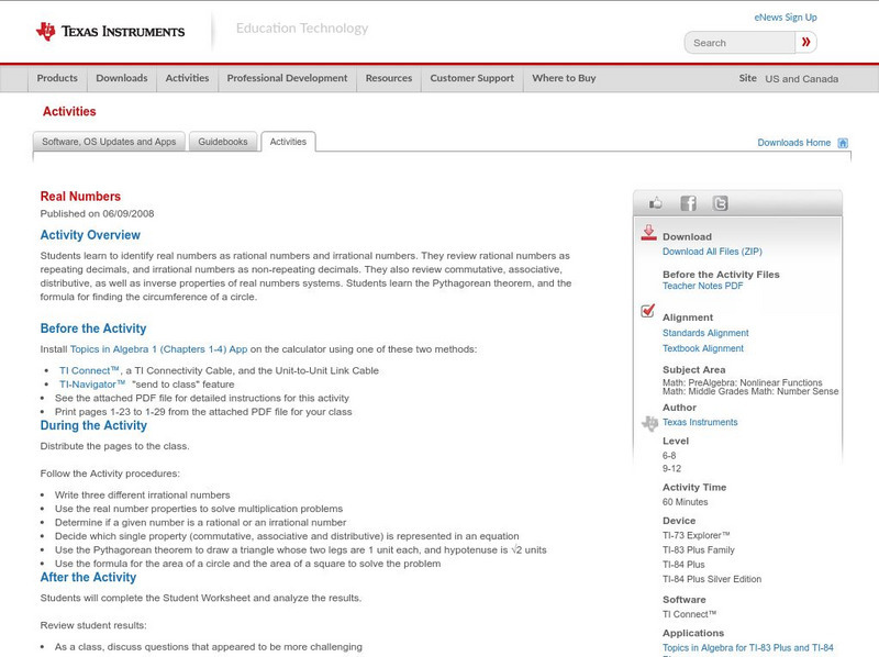 Texas Instruments: Real Numbers Activity Texas Instruments: Real Numbers Activity