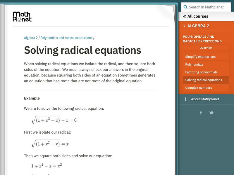 Math Planet: Solving Radical Equations eBook Math Planet: Solving Radical Equations eBook